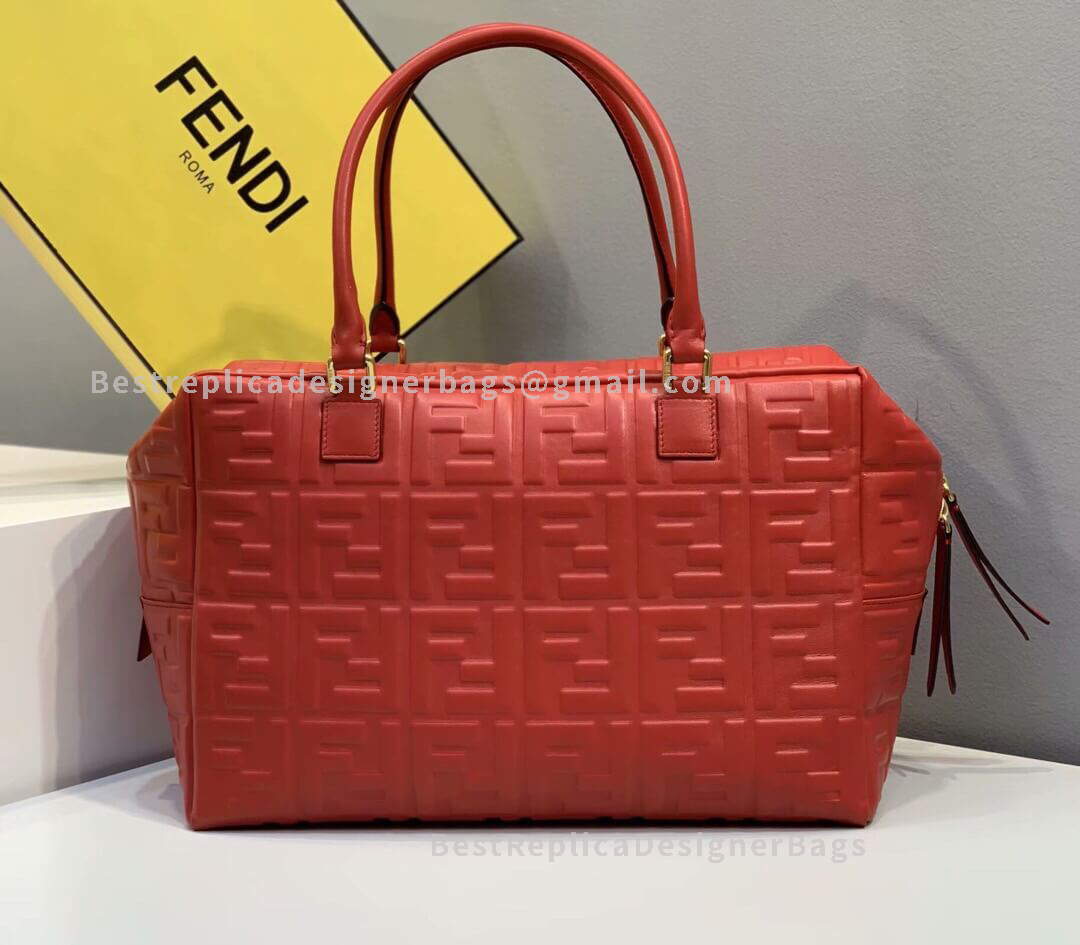 Fendi Large Red Leather Boston Bag 0193